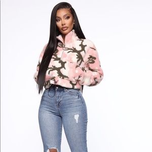 NEW Fleece Pink Camo Half Zip Pullover Sweatshirt